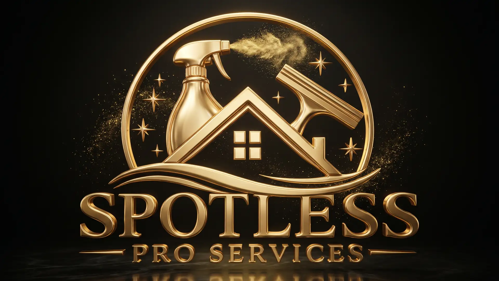 Spotless Pro Services emblem sculpted in gold against a dark backdrop