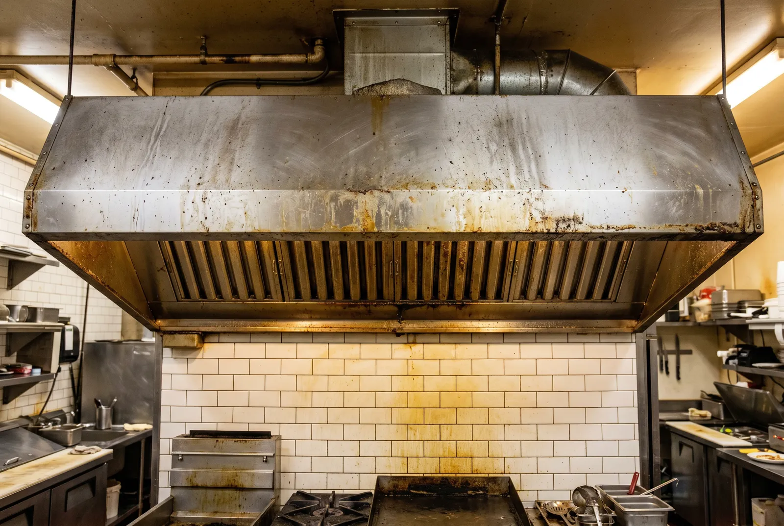 Greasy range hood before cleaning
